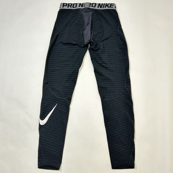 Nike Pro Mens XL Compression Running Tights Stretch Logo Black Gray Striped - Picture 2 of 11